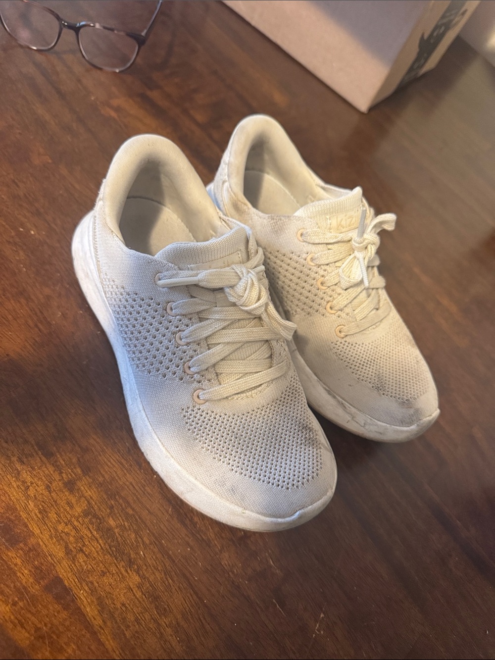 Women's Knit Lace-Up Athletic Sneakers in Light Beige